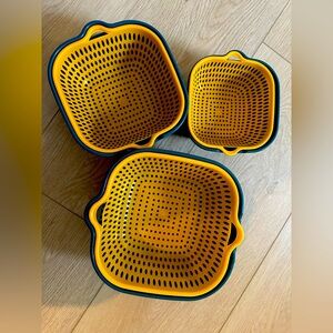 Set of Yellow and Dark Teal Nesting Colanders
